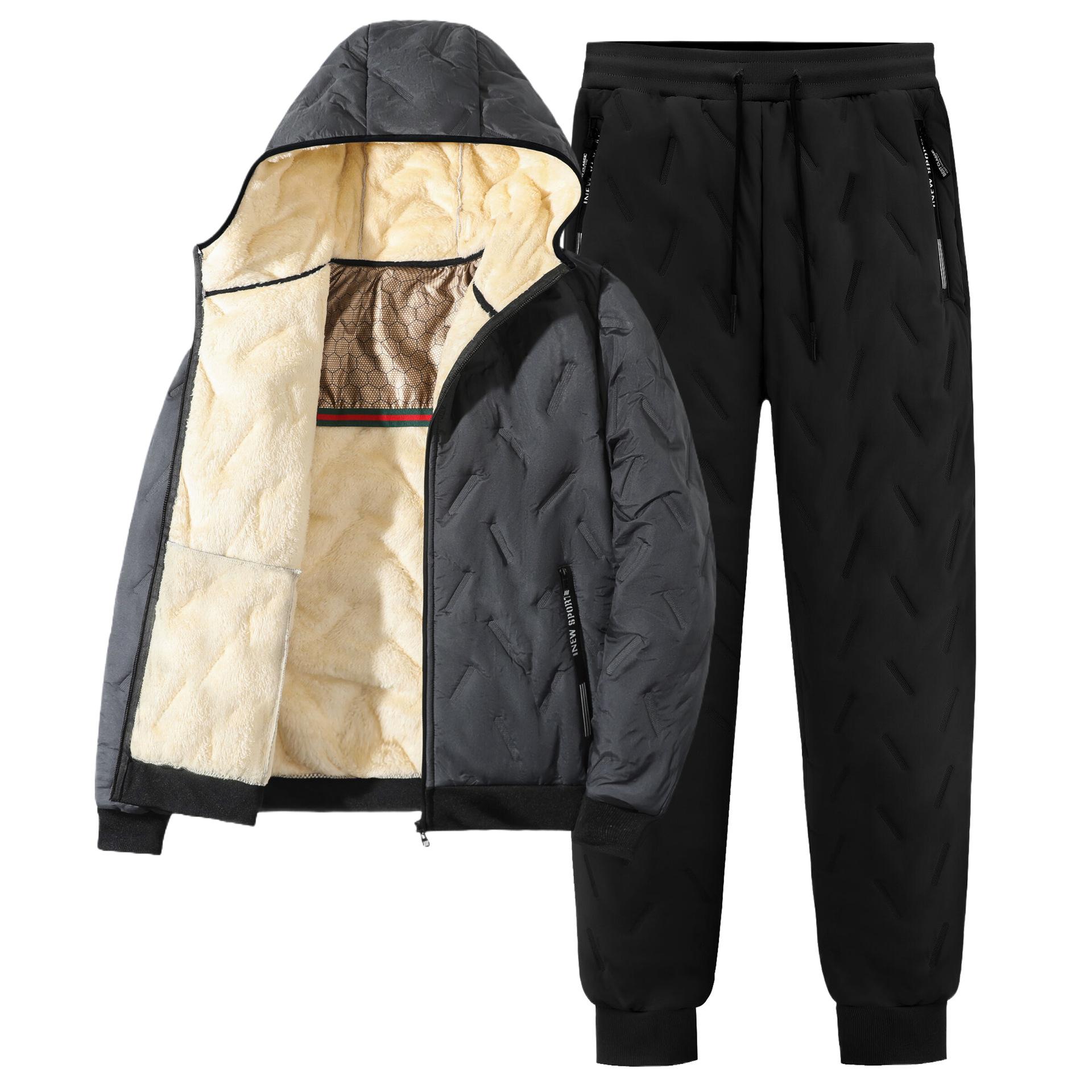 

M-8XL Мужской спортивный костюм Графен Молодежный Флис из овечьей шерсти Хлопковая куртка Повседневный Плюс Толстый Флис Теплый Зимний Комплект из двух предметов M