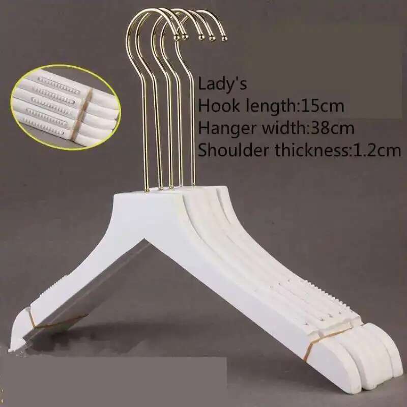 5PCS White Lady Garment Hangers White Wooden Store Chothing Display Hanger Golden Hook Korean Version Custom Logo Engraved