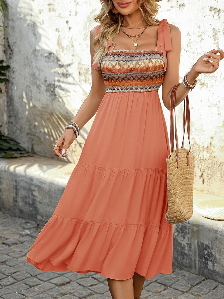 2025 Summer European-American Ethnic A-Line Spliced Sling Dress
