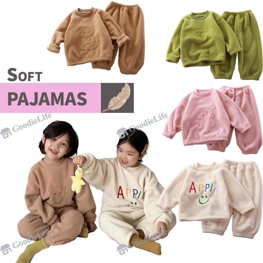 Kids Winter Pajamas Set Thickened Fleece Warm Sleepwear Boys Girls Korean Style Children Outfit