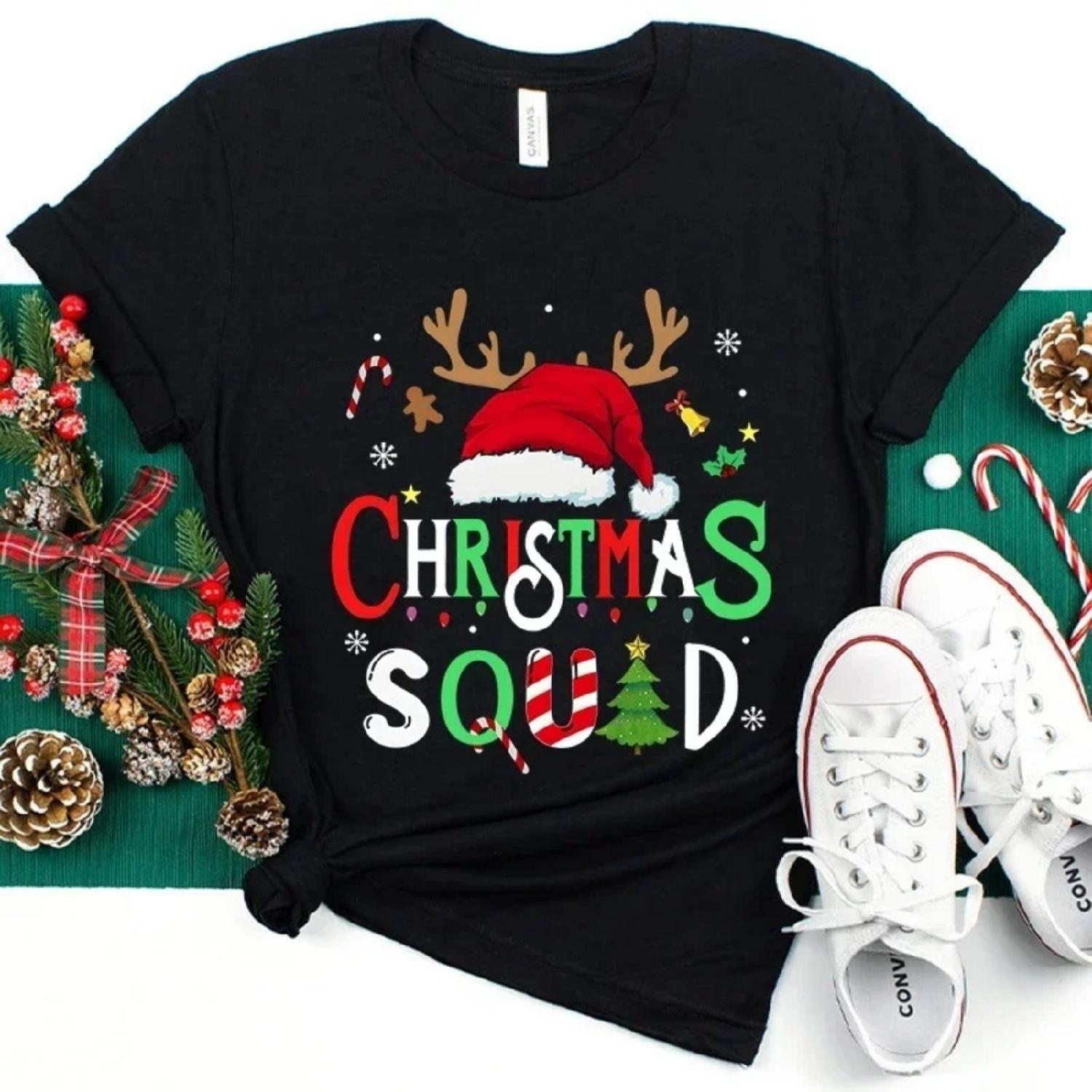 

Christmas Squad Crew T Shirt Women Hip Hop Soft Y2k Tops Fashion Casual Harajuku Santa Claus Graphic T-shirts Short Sleeve Tees XXXXXL різнокольоровий