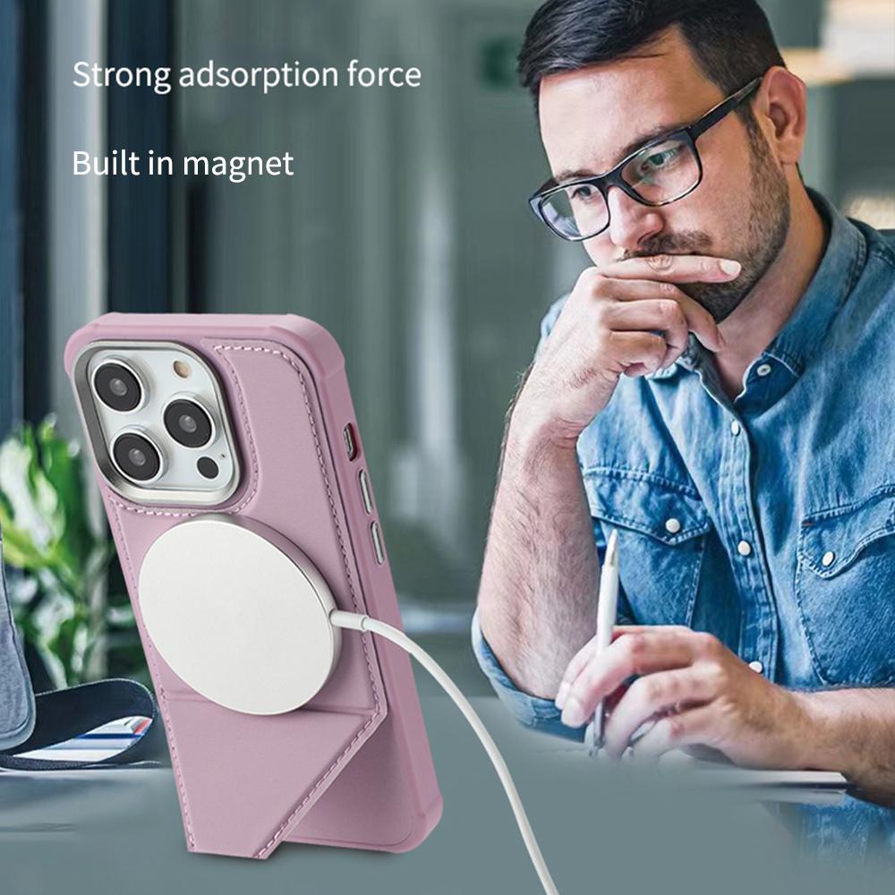 For iPhone 15 Pro Max Case Compatible with MagSafe Kickstand TPU + PU Leather Phone Cover