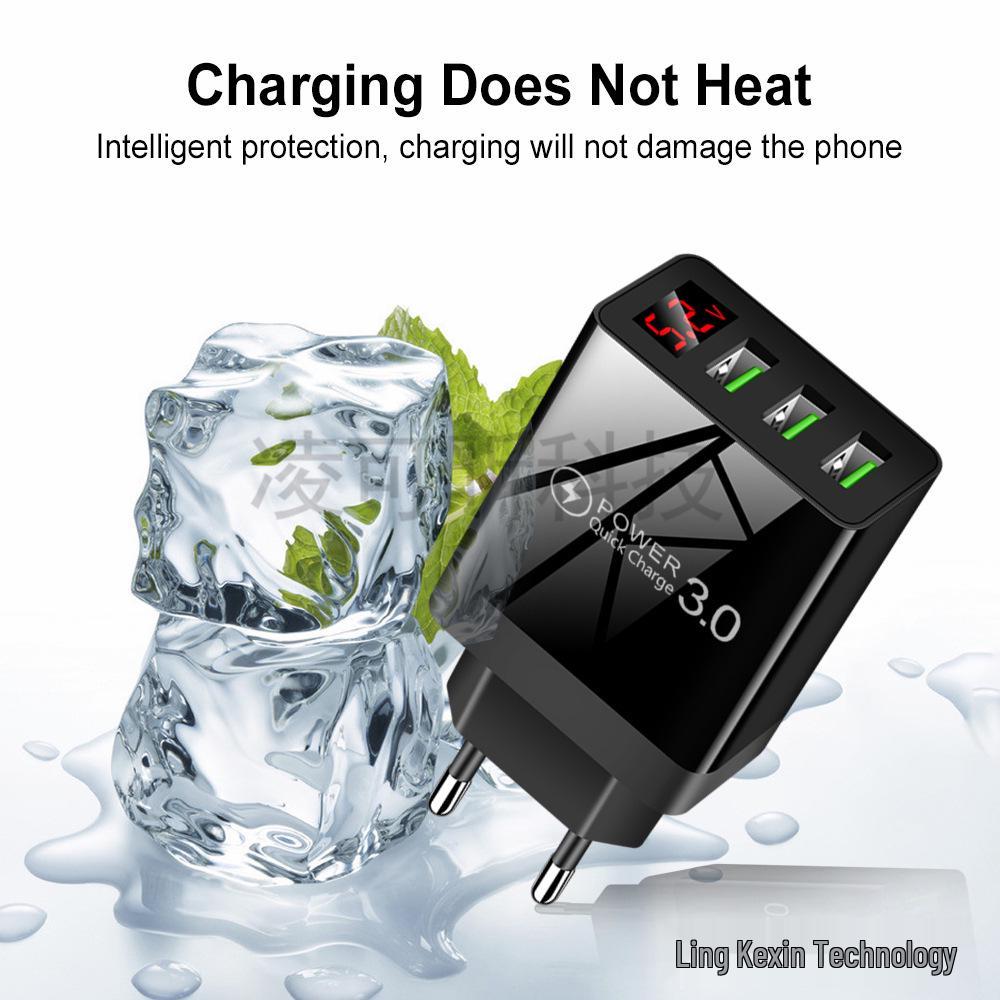3-Port USB Digital Display Mobile Charger - Multi-USB Smart Travel Charger
