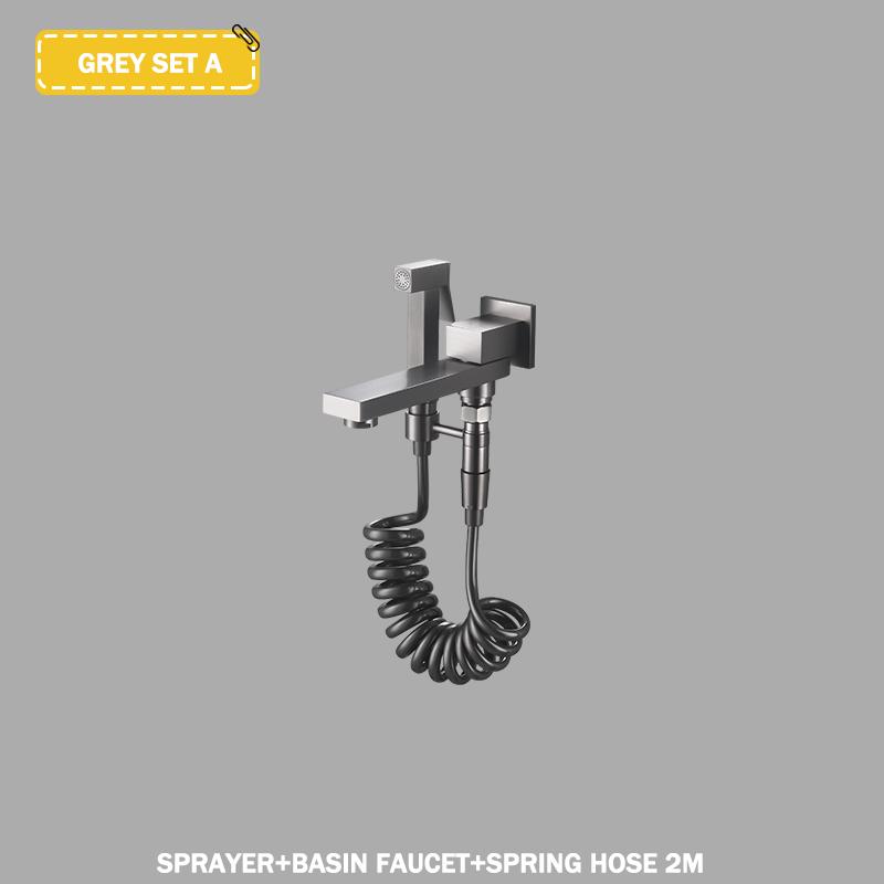 Waschbeckenarmatur aus gebürstetem Gold, Waschbeckenarmatur, Wandmontage, Einhebelmischer aus Messing für heiße und kalte Badewannen mit Handbrause