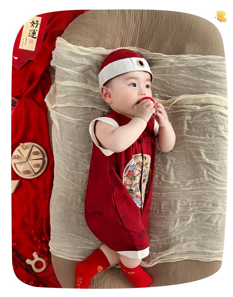 Boys' Chinese Festive Romper: Summer Harem Crawling Suit for First Birthday Banquet (Style 5303).