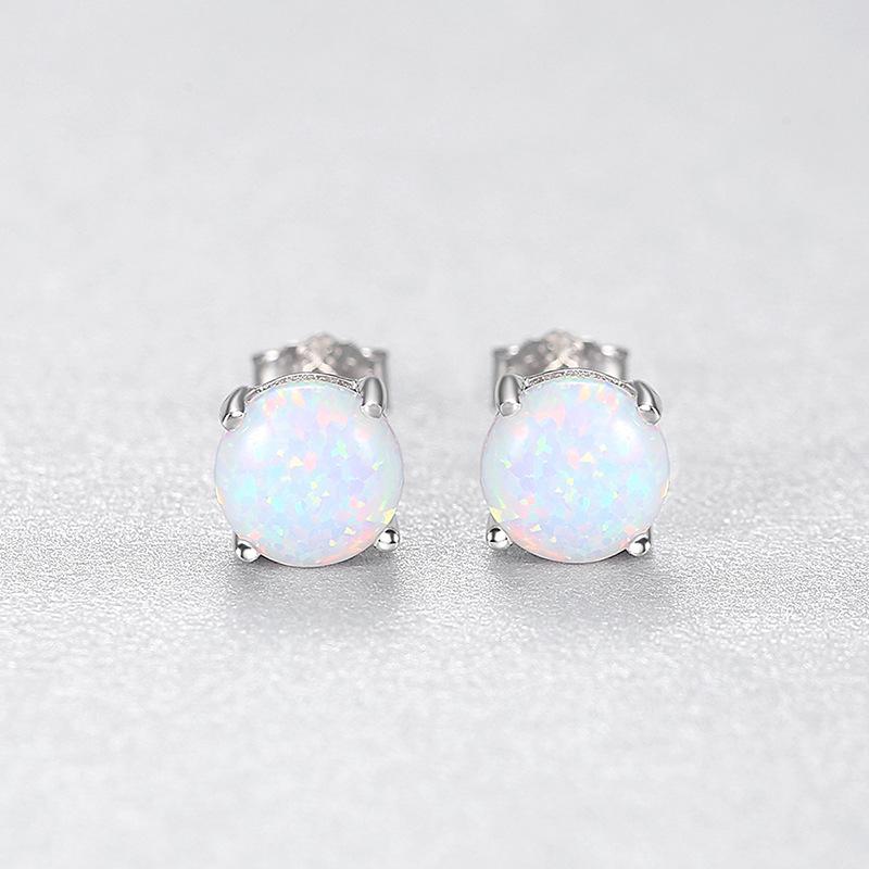 PAG&MAG S925 Silver Opal Earrings for Women - Stylish Korean Round Four-Claw Design