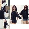 Stylish Black And White Lace Batwing Sleeve T-shirt For Plus Size Women In Trendy Commute Style