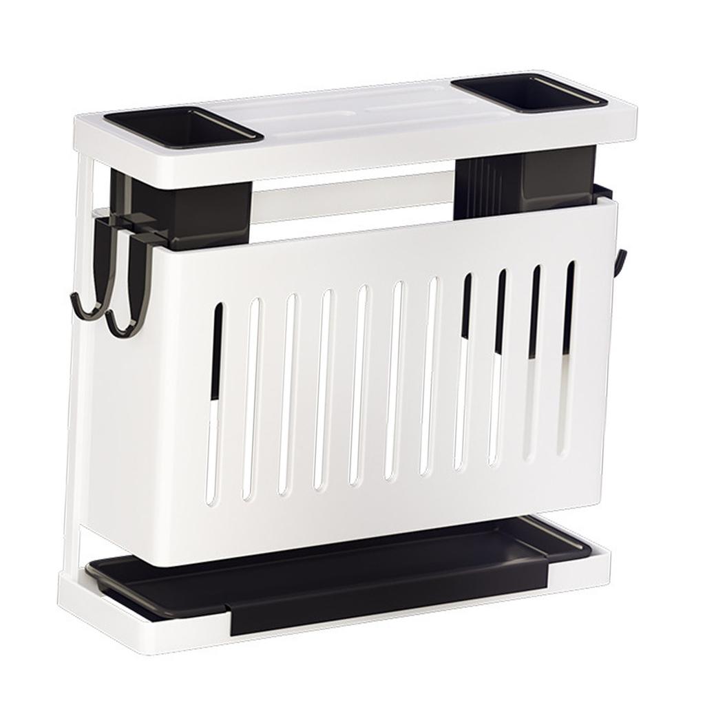 Kitchen Knives Chopstick Rack with Draining Tray Wall Mounted Multifunctional Utensil Knives Holder Organizer White