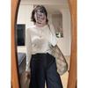 American Retro Long Sleeve Cropped T-shirt – Square Shoulder, Versatile Solid Color, Round Neck Slim Fit Base Layer for Women in Autumn.