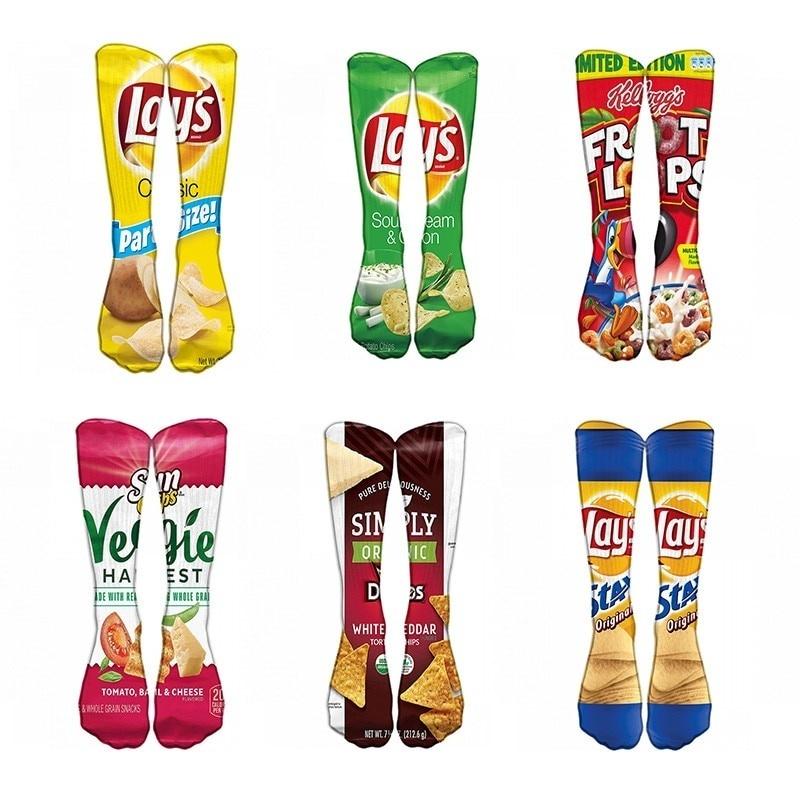 Men Women Girl Art Long Socks Funny Unisex printing Potato chips Knee High Socks Men Women Girl Art Long Socks Funny Unisex printing Potato chips Knee High Socks