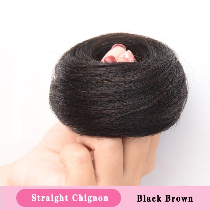 LUPU Straight Hair Scrunchy Chignon Buns For Women Ponytail Hairpieces False Hair With Elastic Bands Black Brown