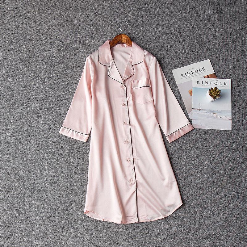 Spring/Summer 7-Sleeve Ice Silk Pajamas Shirt & Nightdress - Douyin Influencer Edition