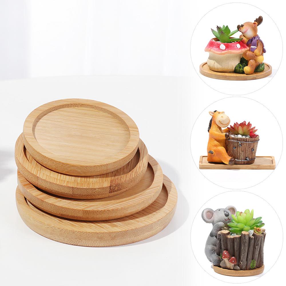 1PC Simple Bamboo Wood Tray Round Square Hexagon Flowerpot Base Planters Pot Stander Succulents Bonsai Holder Home Decor