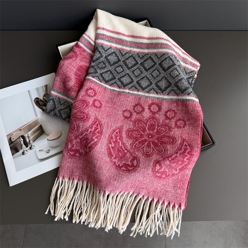 Neck Warmer Scarf For Women Men Winter Thickened Tassel Pashmina Shawl Faux Cashmere Warps Autumn Elegant Ladies Blanket
