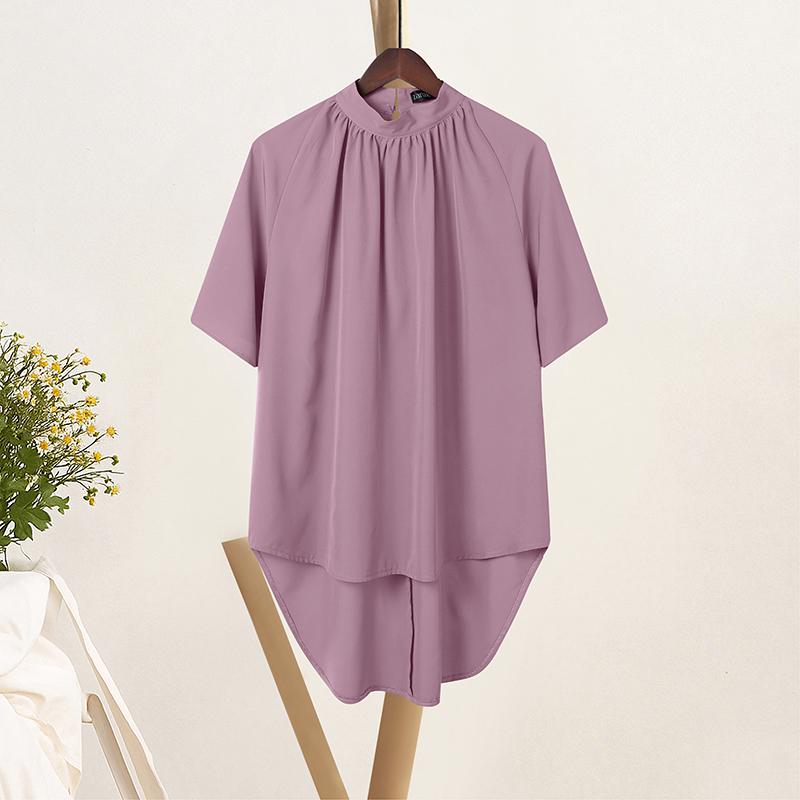 

ZANZEA Женская повседневная блузка с воротником-стойкой, летняя, с полурукавом, с асимметричным подолом 5XL фиолетовый