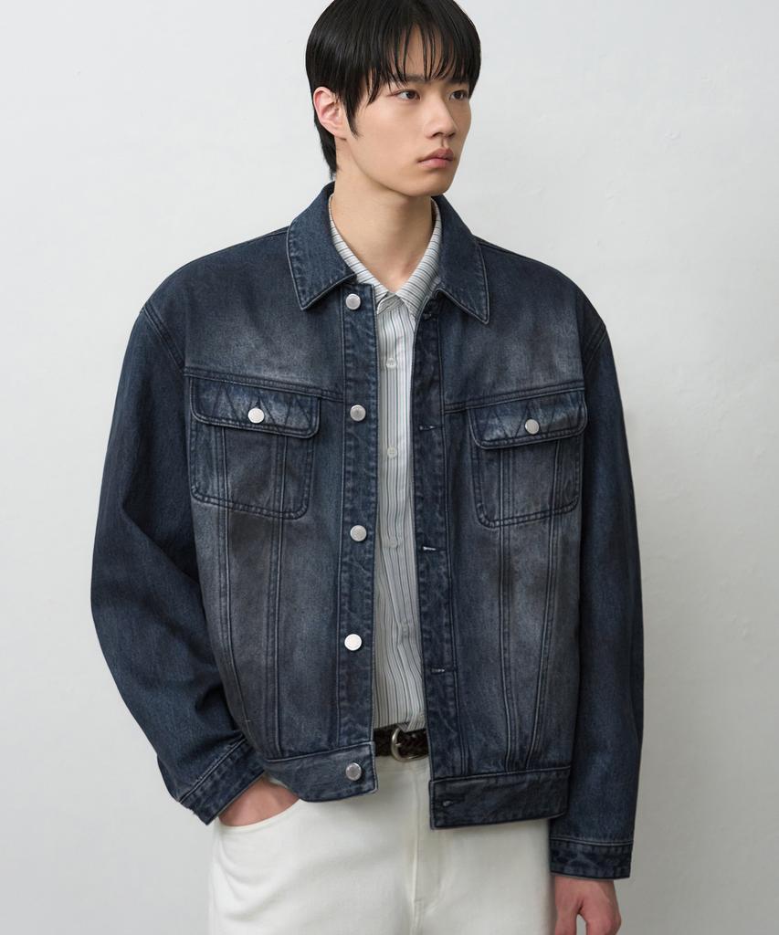 Draw Fit Low Smoke Denim Trucker Jacket [Midnight Blue]
