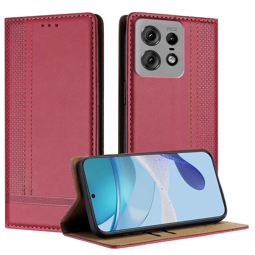 For Motorola Edge 50 Pro 5G Case L-Shaped Grid Pattern Leather Stand Phone Cover with Card Slots