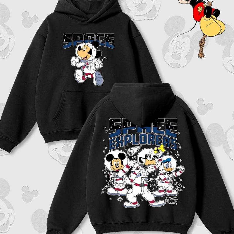 Disney Cartoon Print Autumn and Winter Hooded Sweater Crew Neck Long-sleeved Hoodie Loose Casual Style Suitable for Men Women