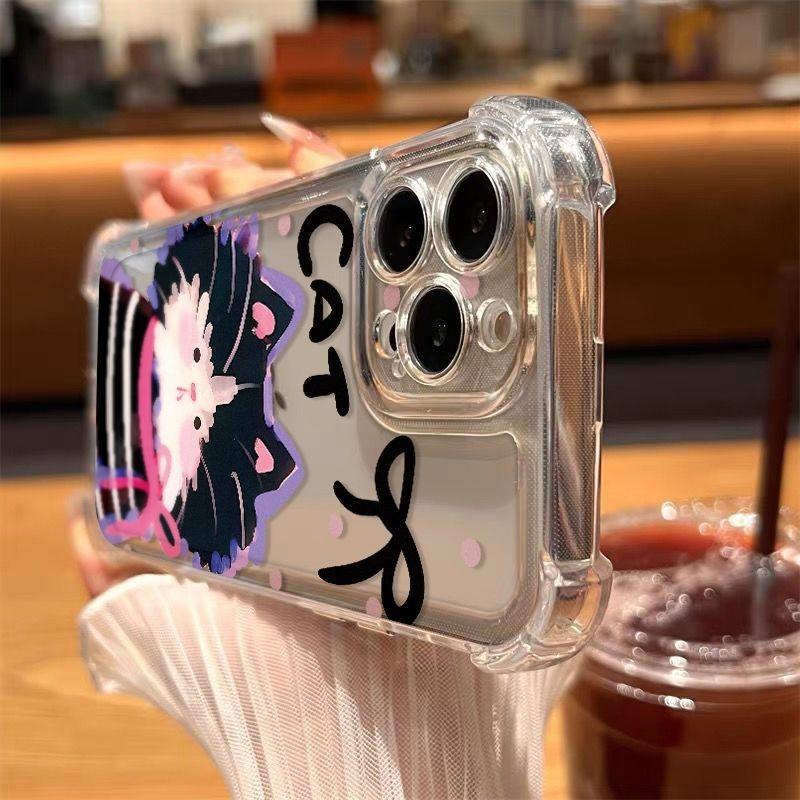 Thickened Four-corner Anti-drop Space Case Is Suitable for Apple 15promax Mobile Phone Case 14/13 Scarf Cat 16pro.