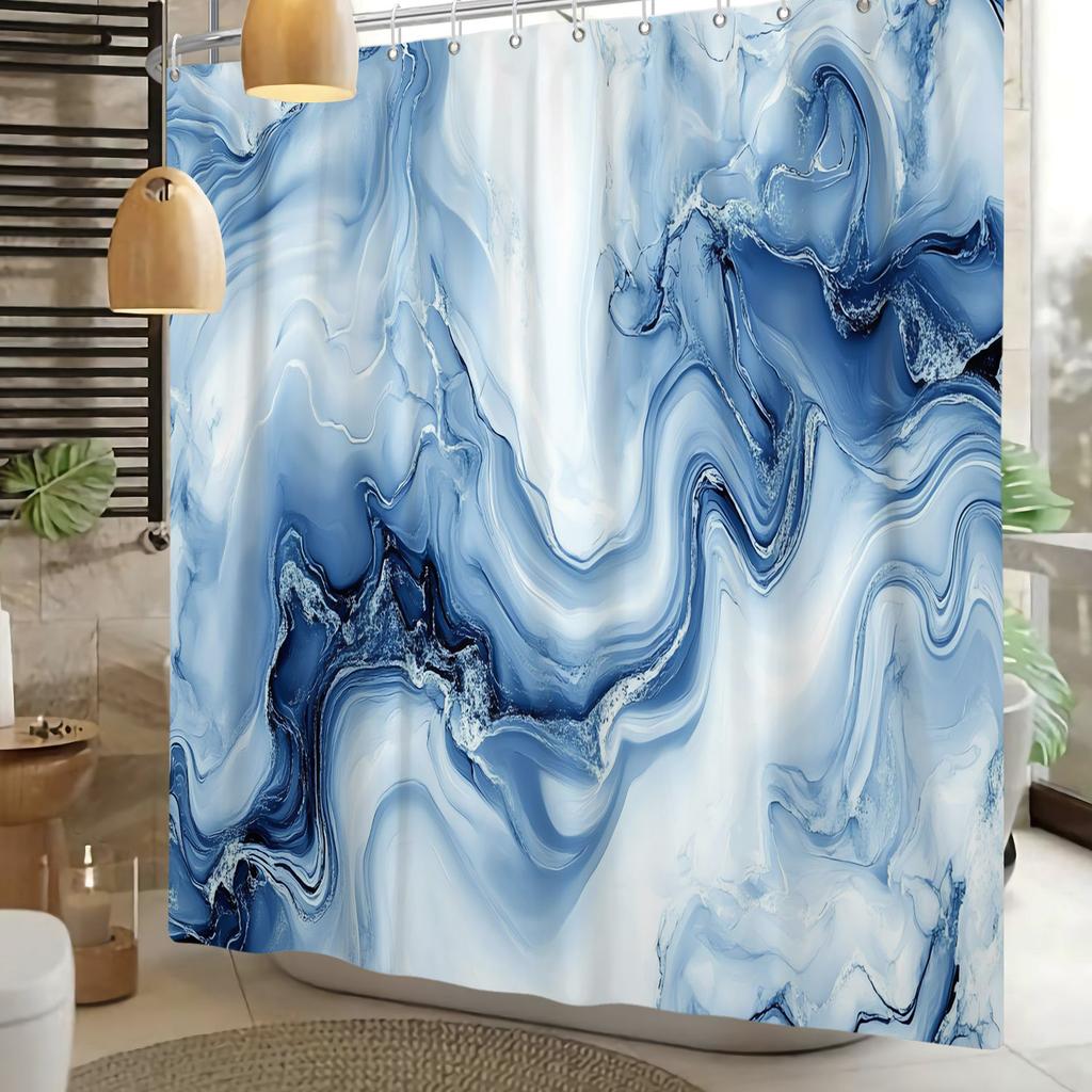 Marble Texture Shower Curtain Abstract Fluid Art Print Waterproof Bath Curtain Bathroom Decor Multiple Color Polyester With Hook