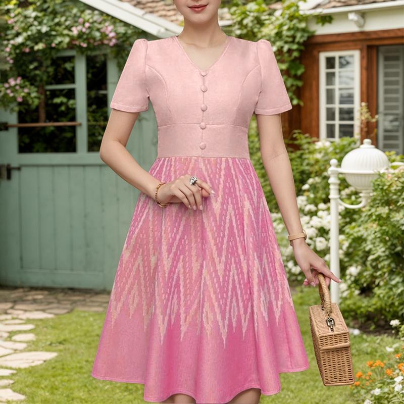 

ZANZEA Женское повседневное летнее платье с V-образным вырезом и коротким рукавом с принтом S розовый