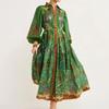 Lace Up Printed Dress New Arrival Female Fashion Retro Lantern Sleeve Lace Printing Long Sleeves Dress