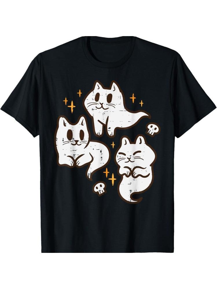 Cute Ghost Cat Halloween T-shirt XXXL