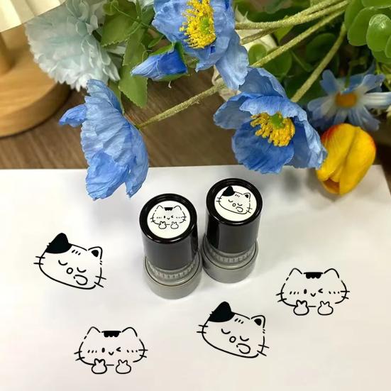 Cat Pattern Stamp with Black Cat Illustrations Seal Compact Creative Portable Stamp for Journals Cards Planners
