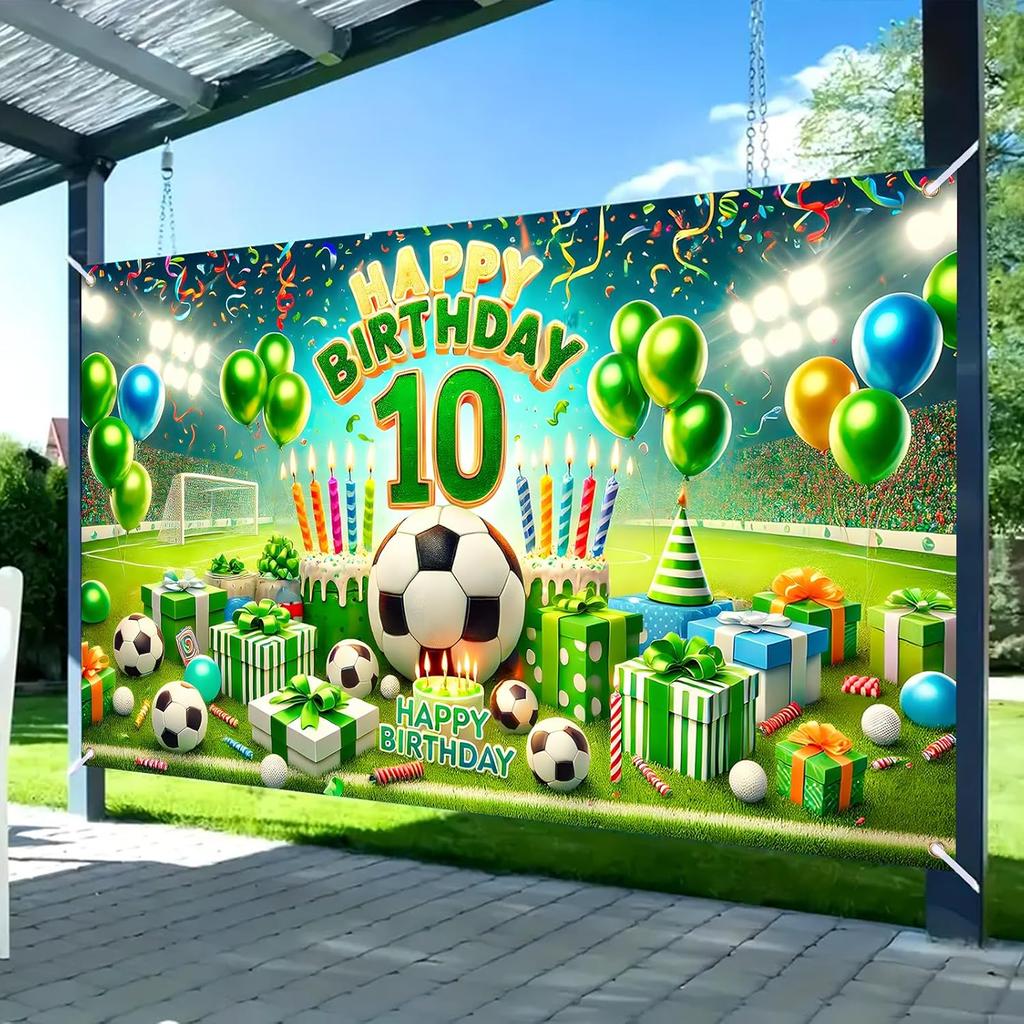 Glowing Soccer Happy Birthday Banner, Large Sports Backdrop for Outdoor Indoor Party Photo Booth
