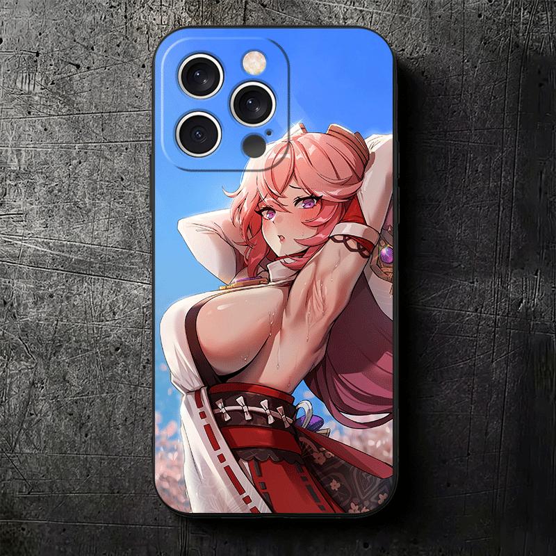 Genshin Impact Yae Miko Soft Phone Case for iPhone 16 16E 17 Air 15 Pro Max 14 Plus 13 Mini 11 12 7 Black Cover Back Shell