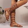 Fashion 2025 Summer New Plus Size Women's High Shaft Open-Toe Roman Flat Sandals with Back Zipper Buckle Cut-Out Design Casual Fashion