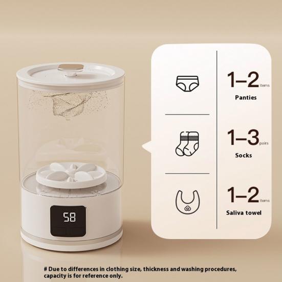 Underwear Washer Portable Rechargeable Cordless Mini Washing Machine Large Capacity Digital Display Wireless Laundry Machine
