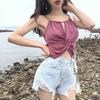 New Hong Kong Style Sexy Halter Neck Off-Shoulder Tube Top Versatile Solid Color Slim Knitted Suspender Women's Summer