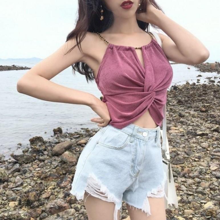 Neuer sexy Neckholder-Schulterfreier Schlauchtop im Hongkong-Stil Vielseitiges einfarbiges schlankes Strick-Trägertop Damen Sommer