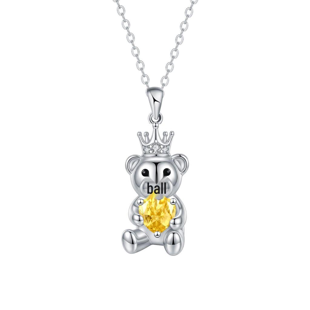 High-End European & American Micro-Inlaid Cute Bear Pendant Necklace for Women – Trendy Clavicle Chain Accessory
