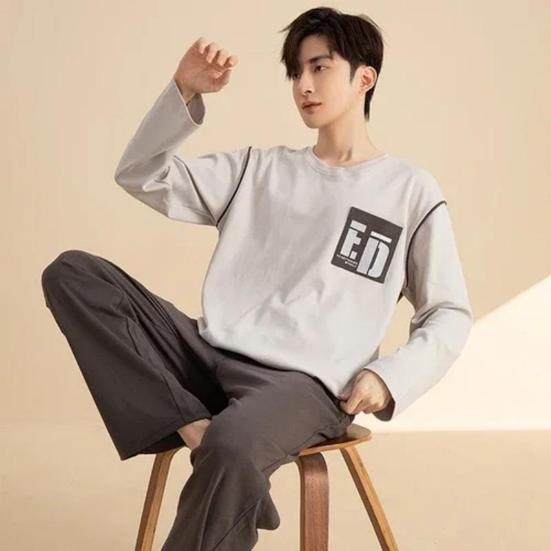 Cartoon Pajamas Men's Cotton Long-sleeved Spring and Autumn Men's Teen Homewear 2-Piece Pajamas Set Homewear Pijama Hombre