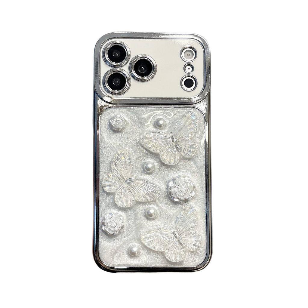 Large Window for Apple 11 Mobile Phone Case Electroplating Epoxy White Three-dimensional Flower Butterfly iPhone11promax High