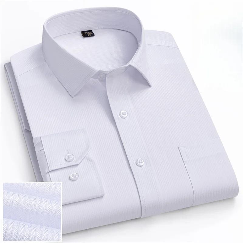 6XL Work Blue White Shirt Long Sleeves Men Formal Shirt Long Sleeve Office Solid Color Classic Striped Fashion Business Pocket