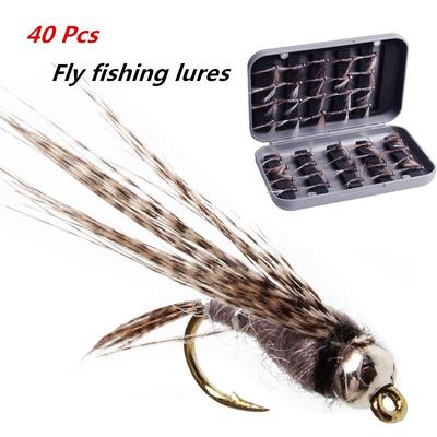 40 teile/schachtel Grau Fliegenfischen Locken Einzelhaken Trockenfliegenfischen Forelle Lachs Set Fliegen Angelköder