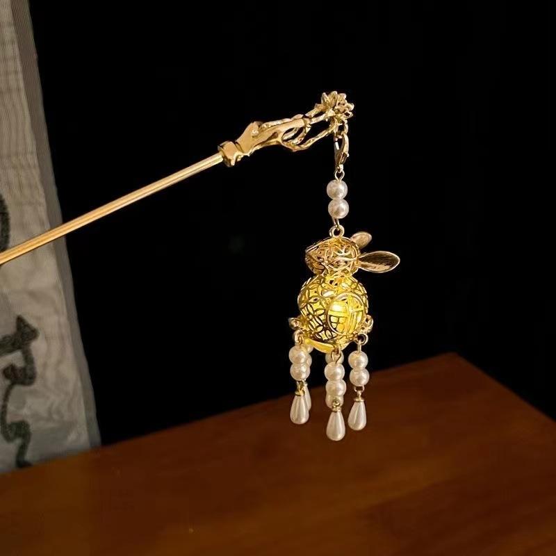 Épingle à Cheveux Fleur Lumineuse Pour Femmes Créative Lotus Émet Lumière Lanterne Gland Bâton à Cheveux Style Chinois Vintage Métal Accessoire de Cheveux