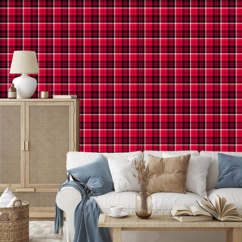 Red Checkered Wallpaper, Pink and Burgundy for Living Room and Bedroom, 50x1000