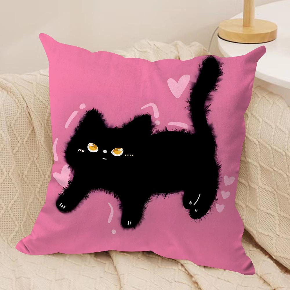 Cute Cat Cushion Cover Soft Plush Fabric DoubleSided Printed Sofa Cushion Cover for All Seasons Home Decor Gift