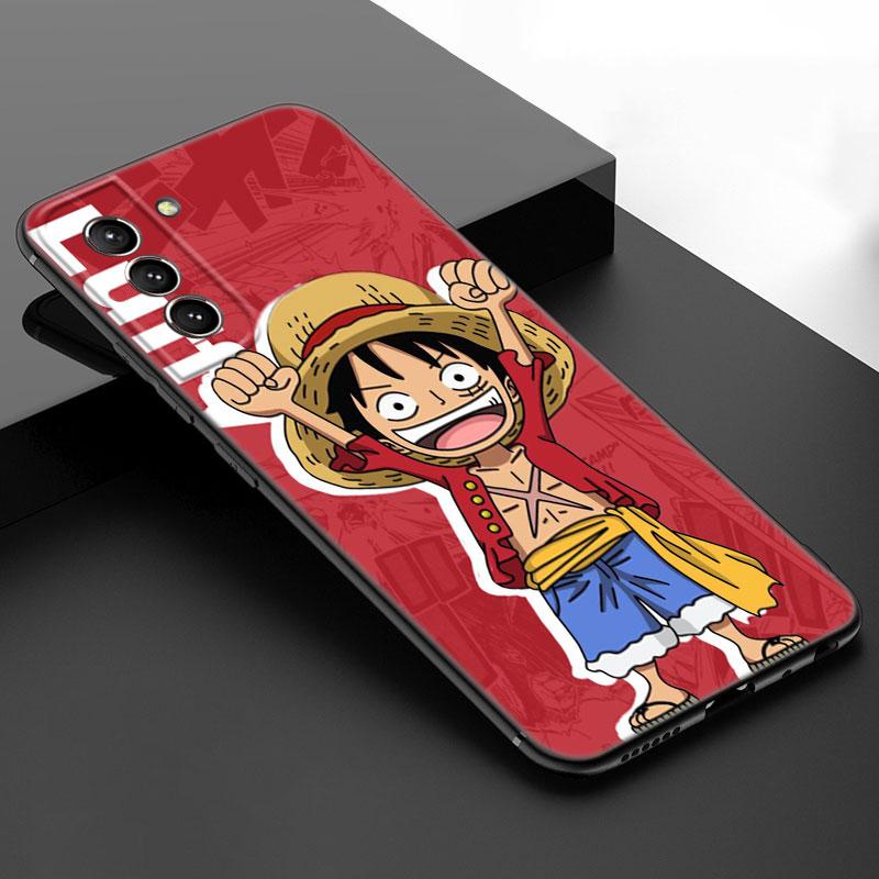 Anime One Piece Luffy Black Silicone Phone Case For Samsung Galaxy S23 S21 S20 FE S24 S22 Ultra S10E S10 S9 S8 Plus