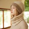 Women 100% Cashmere Tube Scarf Cable Knit Neck Warmer Ring Double Faced Thick Cap Reversible Knitted Beanies Winter 2-Pcs Set