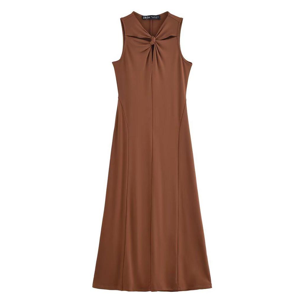 2025 Summer Fashion: Elegant Sleeveless Evening Dress with Chest Tie Design