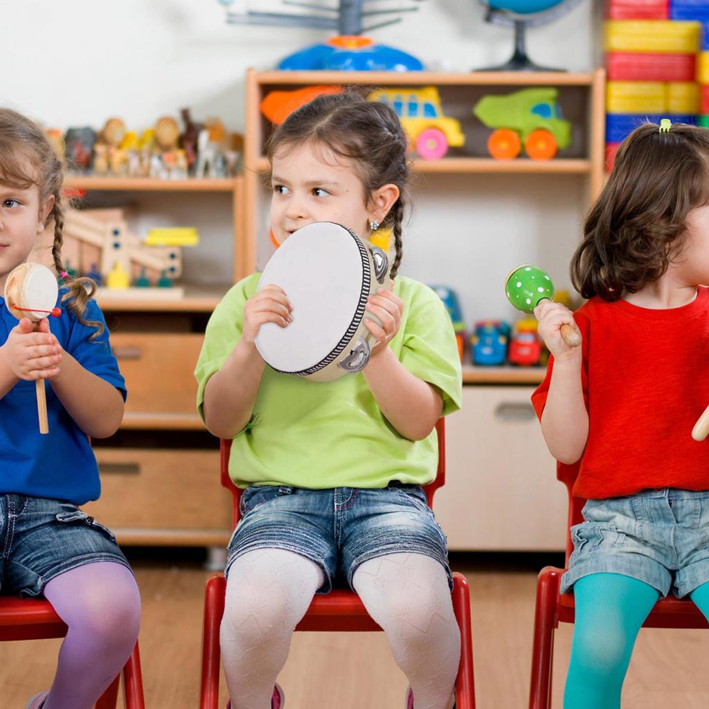 Tambourine Instrument Handheld Tambourine Drum With Jingle Bells 3-Piece Wooden Percussion Instruments For Training Kids