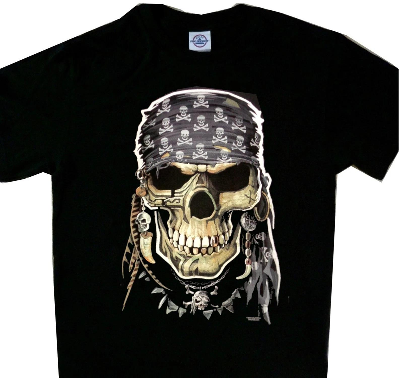 Pirate s Skull Head with Pirate Bandana Skull Black T shirt Tee 4XL