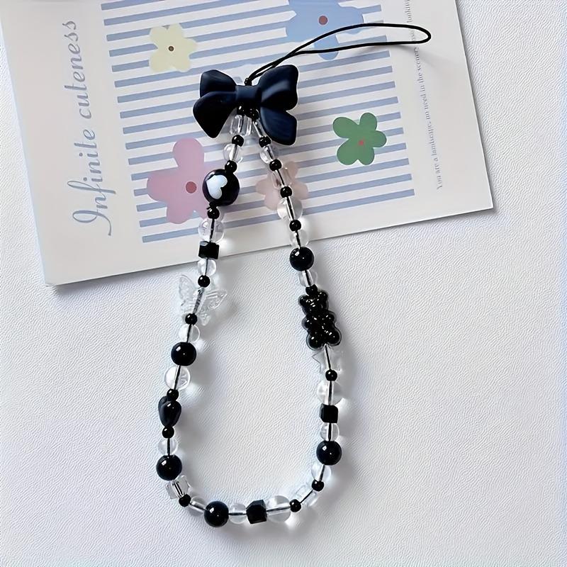 Korean Cute Black Bowknot Bear Phone Strap Charm Chain Knot Cellphone Lanyard Keychain Woman Girl Bag Camera Pendant For Case 1