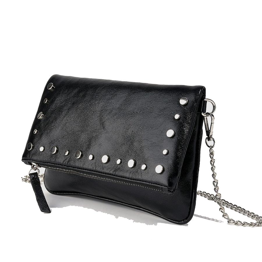 New Rivet Retro Fashion Lady's Handbag Black Saddle Bag Street Motorcycle Crossbody Bag Multi-compartment Chain Small Flip Bag