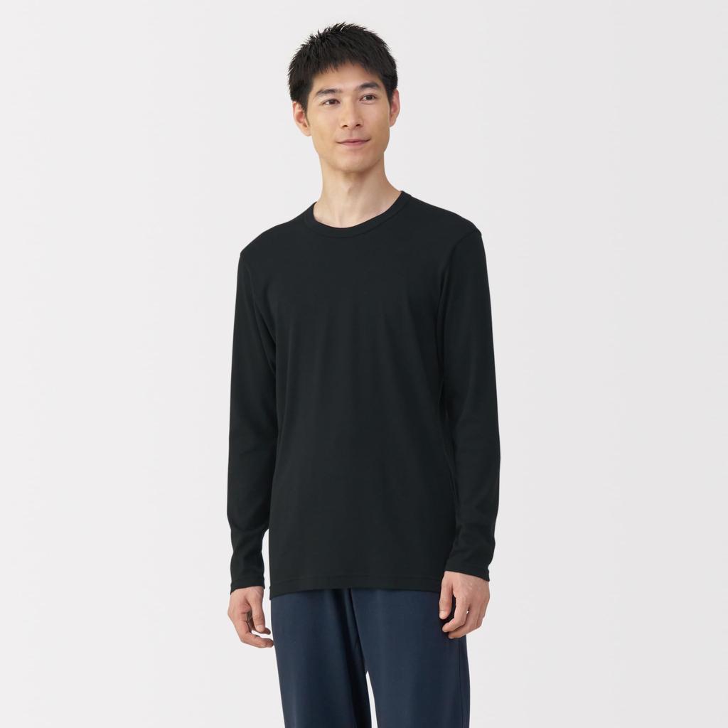 MUJI Warm Cotton Crew Neck Long Sleeve Size S Men's T-Shirt, Black, (FA1APA5A)